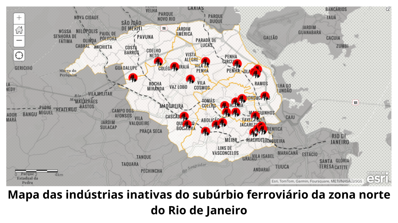 Mapa das Industrias inativas do Subúrbio ferroviário da zona norte do Rio de Janeiro